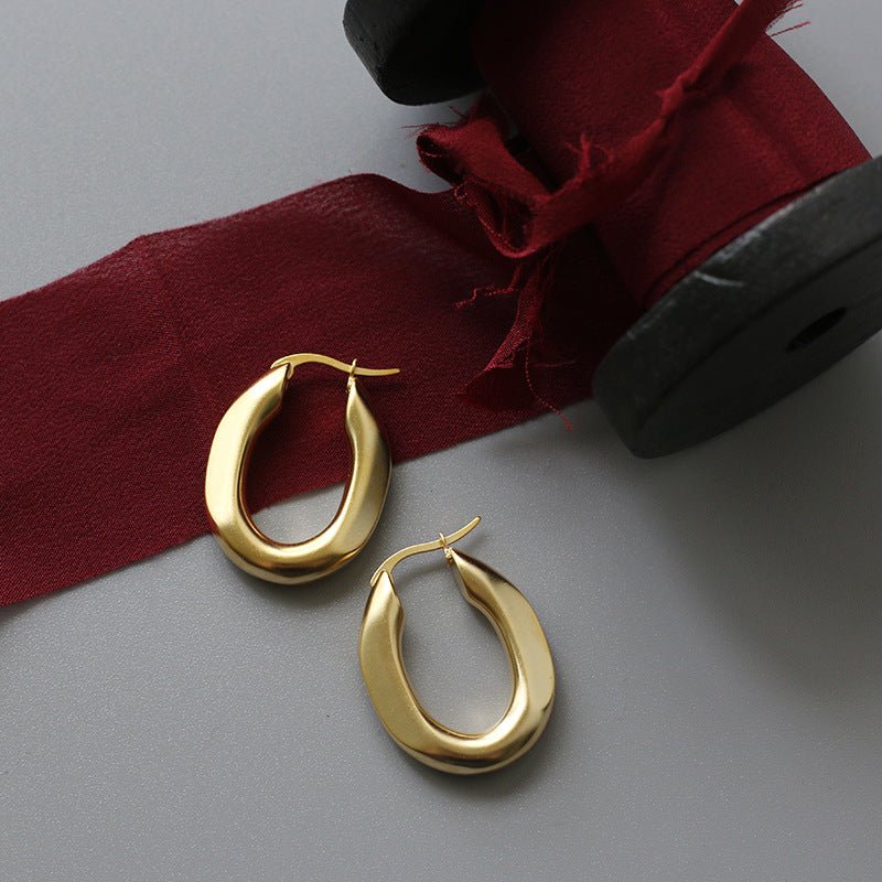 Frosted Matte Gold Matte Solid Oval Vintage Earrings-Jewearrings