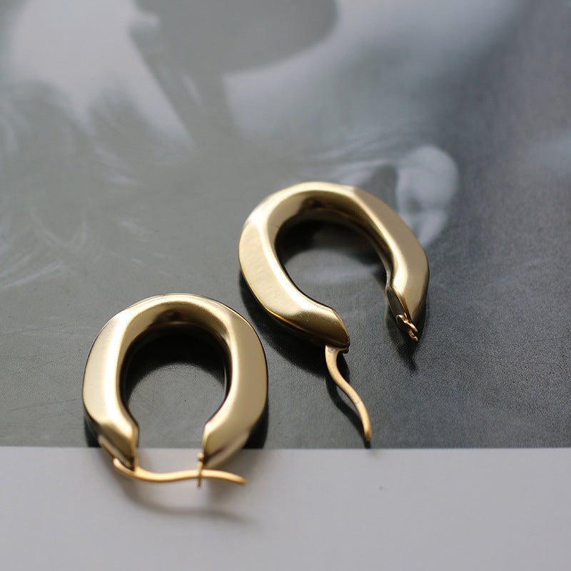 Frosted Matte Gold Matte Solid Oval Vintage Earrings-Jewearrings