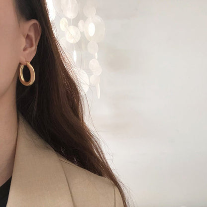 Frosted Matte Gold Matte Solid Oval Vintage Earrings-Jewearrings