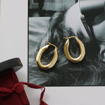 Frosted Matte Gold Matte Solid Oval Vintage Earrings-Jewearrings