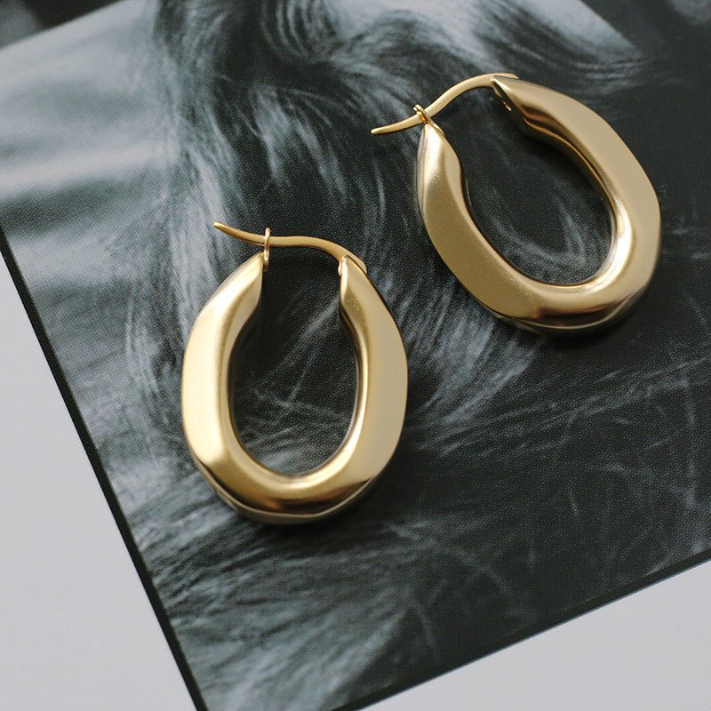 Frosted Matte Gold Matte Solid Oval Vintage Earrings-Jewearrings