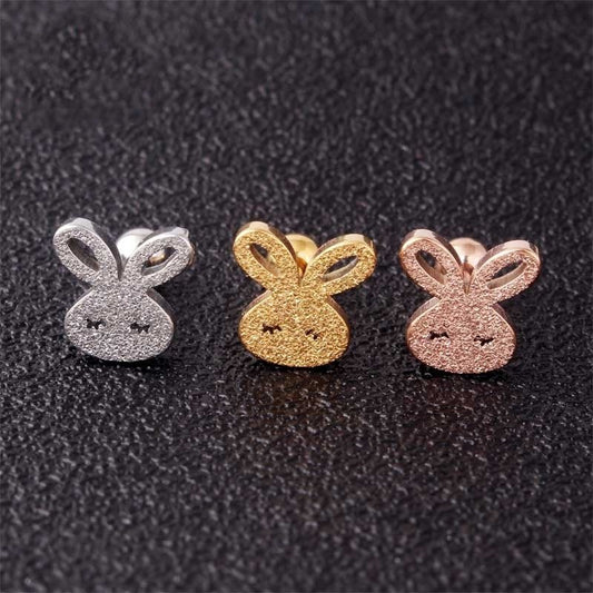 Frosted Rabbit Titanium Earrings-Jewearrings