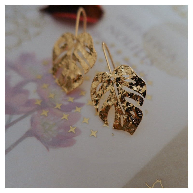 Frosty Frosted Gold Leaf Stud Earrings-Jewearrings