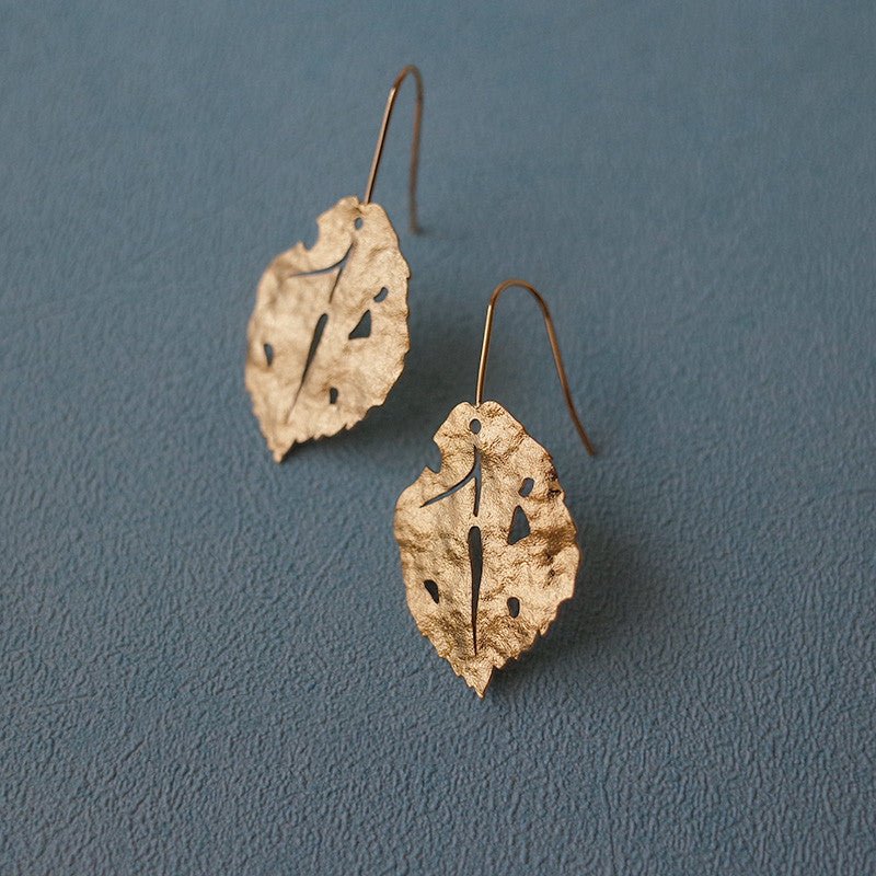 Frosty Frosted Gold Leaf Stud Earrings-Jewearrings