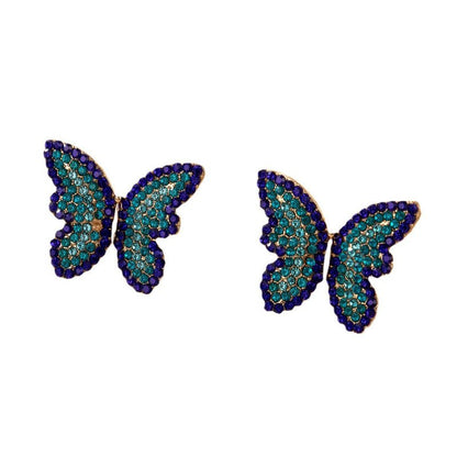 Frosty Wind Earrings Ear Jewelry Female Popular Elements Blue Full Diamond Butterfly Stud Earrings-Jewearrings