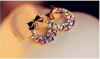 Full Diamond Bow Stud Earrings, Vintage Exquisite Flowers-Jewearrings