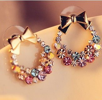 Full Diamond Bow Stud Earrings, Vintage Exquisite Flowers-Jewearrings