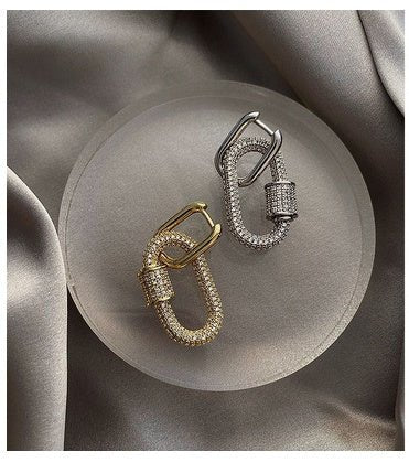 Full Diamond Carabiner Stud Earrings-Jewearrings