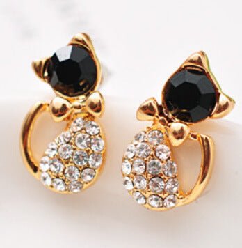 Full diamond cat cute bow kitten earrings-Jewearrings