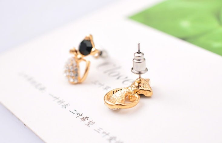 Full diamond cat cute bow kitten earrings-Jewearrings