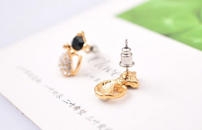 Full diamond cat cute bow kitten earrings-Jewearrings