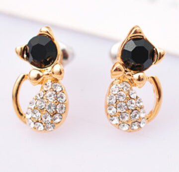 Full diamond cat cute bow kitten earrings-Jewearrings