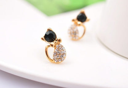 Full diamond cat cute bow kitten earrings-Jewearrings