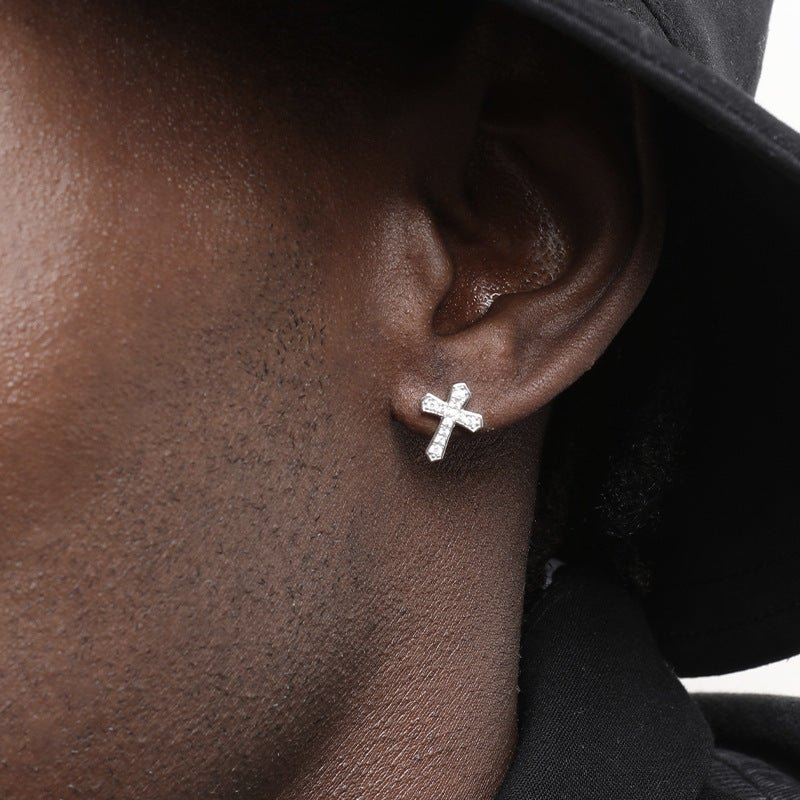 Full Diamond Cross Hip Hop Zircon Earrings-Jewearrings