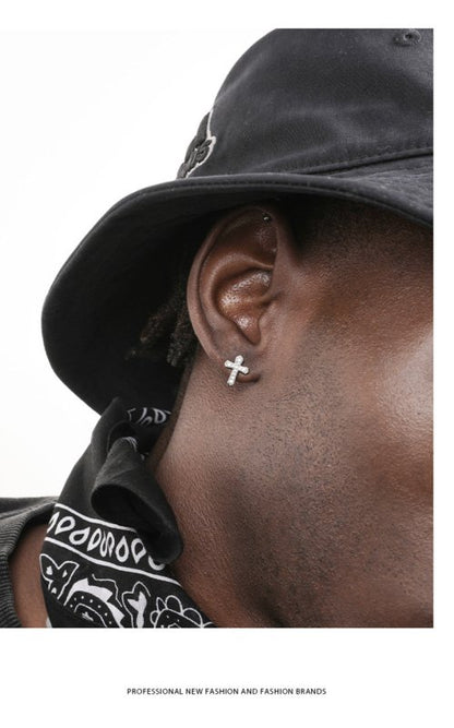 Full Diamond Cross Hip Hop Zircon Earrings-Jewearrings