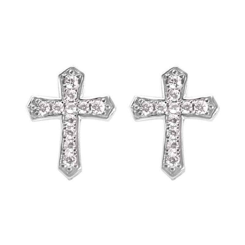 Full Diamond Cross Hip Hop Zircon Earrings-Jewearrings