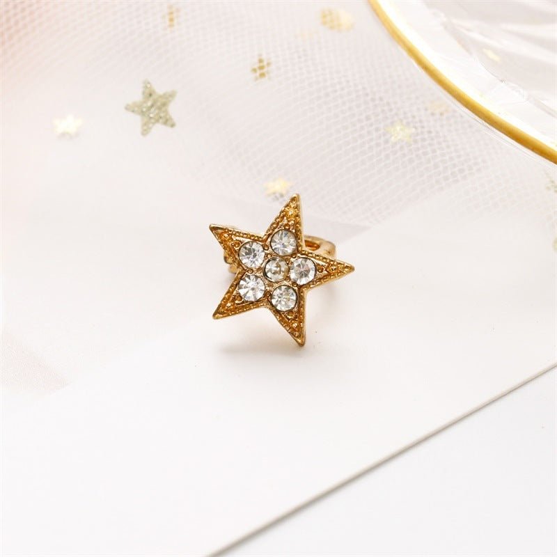 Full Diamond Five-pointed Star Stud Earrings Ear Clip-Jewearrings