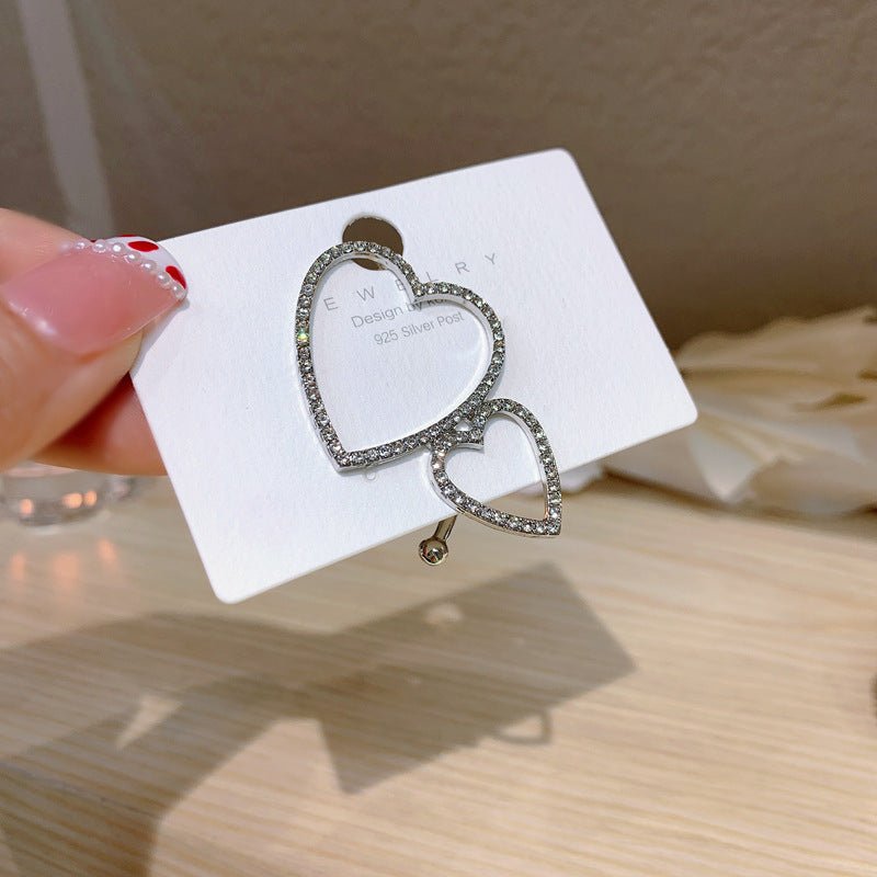 Full Diamond Heart Earrings Without Pierced Ear Clips-Jewearrings