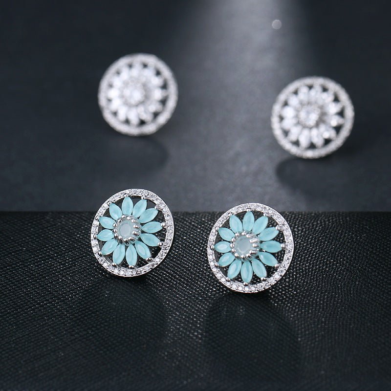 Full Diamond Horse Eye Sun Flower Zircon Earring Stud Earrings-Jewearrings