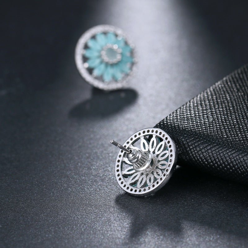 Full Diamond Horse Eye Sun Flower Zircon Earring Stud Earrings-Jewearrings