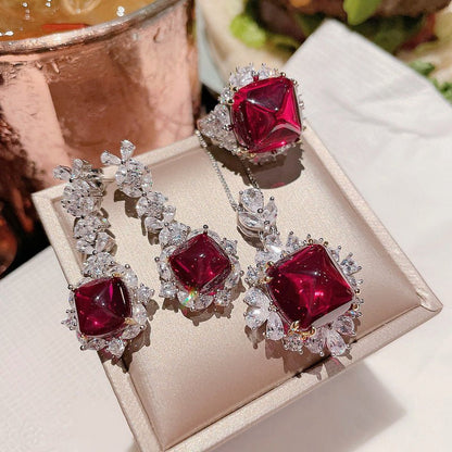 Full Diamond Pendant Stud Earrings Set-Jewearrings