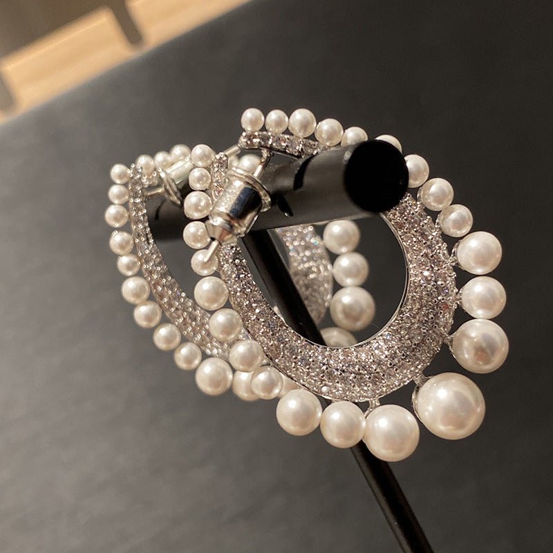 Full Diamond Row Of Pearl Drop Earrings Female Pearl Diamond Detachable Earrings-Jewearrings