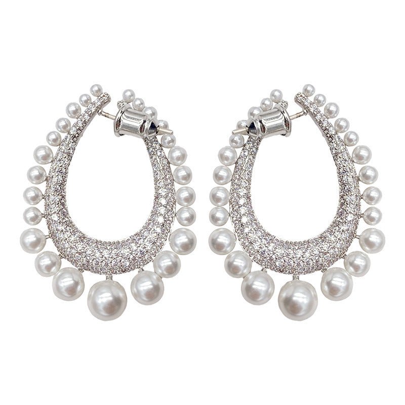 Full Diamond Row Of Pearl Drop Earrings Female Pearl Diamond Detachable Earrings-Jewearrings