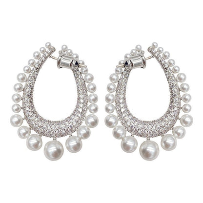 Full Diamond Row Of Pearl Drop Earrings Female Pearl Diamond Detachable Earrings-Jewearrings