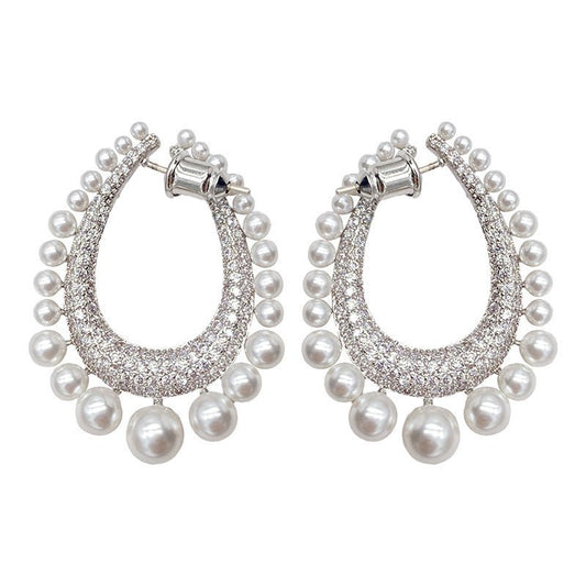 Full Diamond Row Of Pearl Drop Earrings Female Pearl Diamond Detachable Earrings-Jewearrings