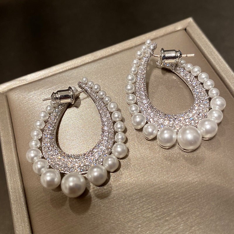 Full Diamond Row Of Pearl Drop Earrings Female Pearl Diamond Detachable Earrings-Jewearrings