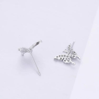 Full diamond small butterfly earrings female pierced ears ear clips forest girl wild net red earrings new 925 silver needle-Jewearrings