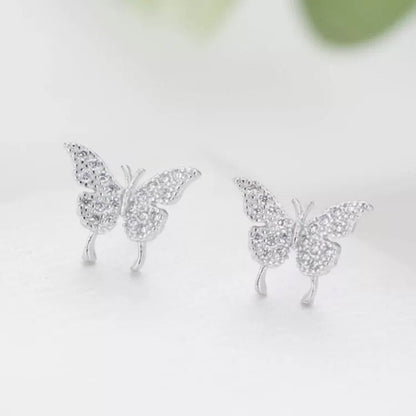 Full diamond small butterfly earrings female pierced ears ear clips forest girl wild net red earrings new 925 silver needle-Jewearrings