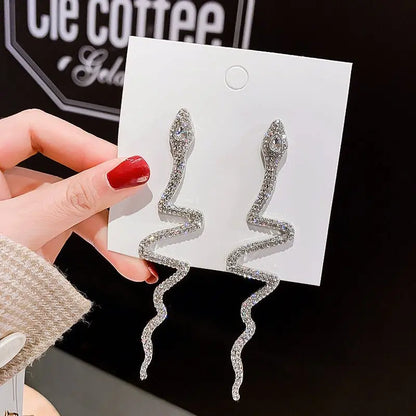 Full Diamond Snake Earrings - Fashion Exaggerated-Jewearrings