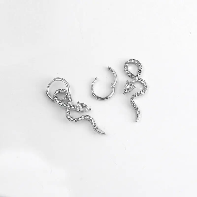 Full Diamond Snake Earrings - Fashion Exaggerated-Jewearrings