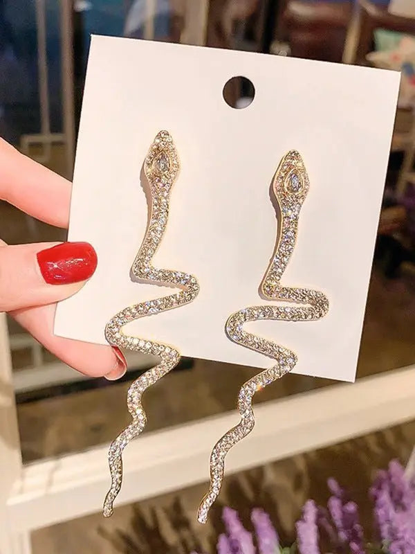 Full Diamond Snake Earrings - Fashion Exaggerated-Jewearrings