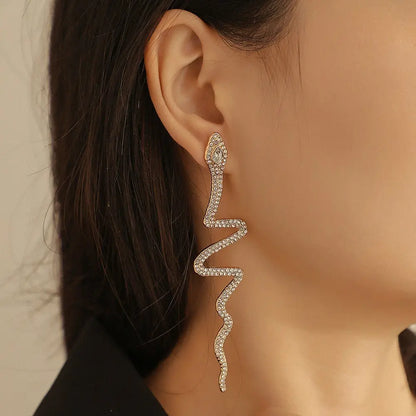 Full Diamond Snake Earrings - Fashion Exaggerated-Jewearrings