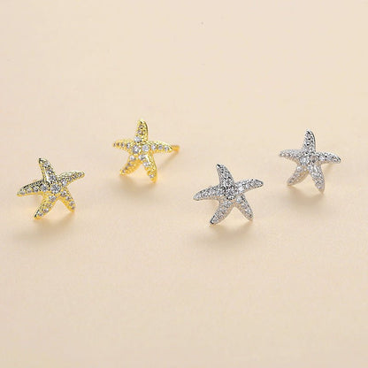 Full Diamond Starfish Stud Earrings Women's Advanced Design-Jewearrings