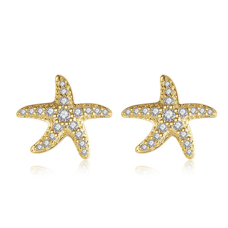 Full Diamond Starfish Stud Earrings Women's Advanced Design-Jewearrings