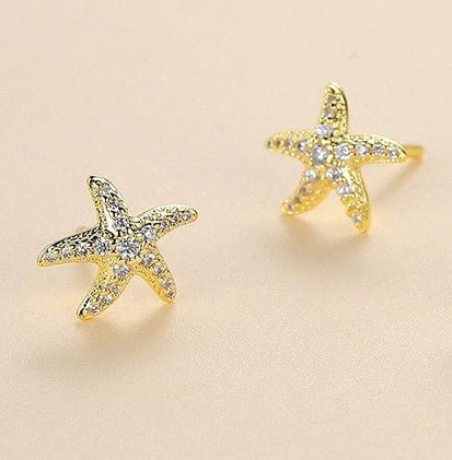 Full Diamond Starfish Stud Earrings Women's Advanced Design-Jewearrings