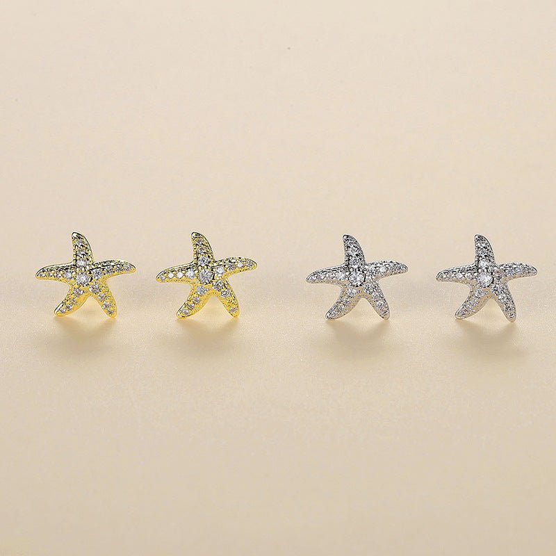 Full Diamond Starfish Stud Earrings Women's Advanced Design-Jewearrings