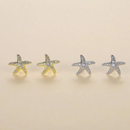 Full Diamond Starfish Stud Earrings Women's Advanced Design-Jewearrings