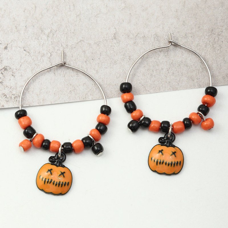 Fun Pumpkin Earrings With Rice Beads-Jewearrings