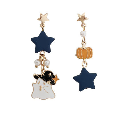 Funny Ghost Design Ear Studs Ins Style Contrast Color Asymmetric Pumpkin Earrings-Jewearrings