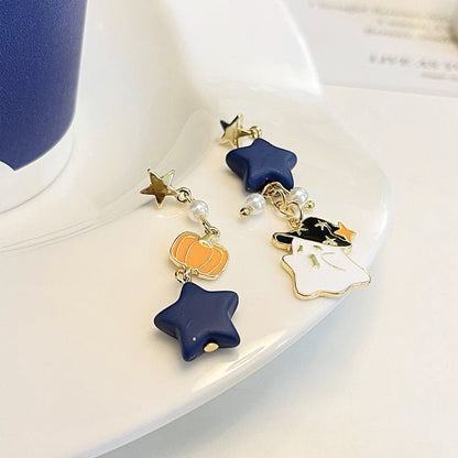 Funny Ghost Design Ear Studs Ins Style Contrast Color Asymmetric Pumpkin Earrings-Jewearrings