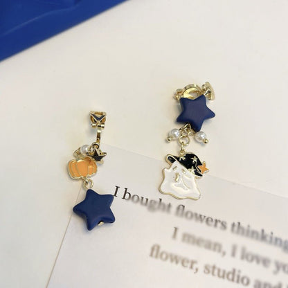 Funny Ghost Design Ear Studs Ins Style Contrast Color Asymmetric Pumpkin Earrings-Jewearrings