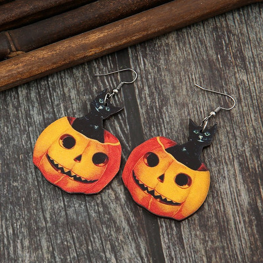 Funny Pumpkin Smiley Leather Earrings-Jewearrings