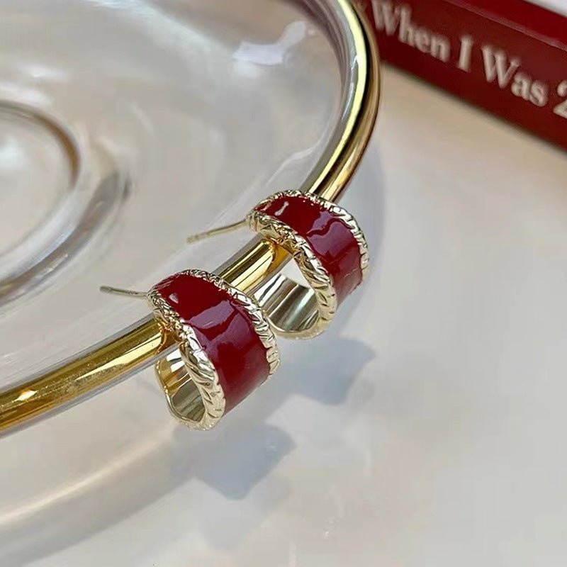 Gas Red Hoop Earrings Women's Retro Ornament-Jewearrings