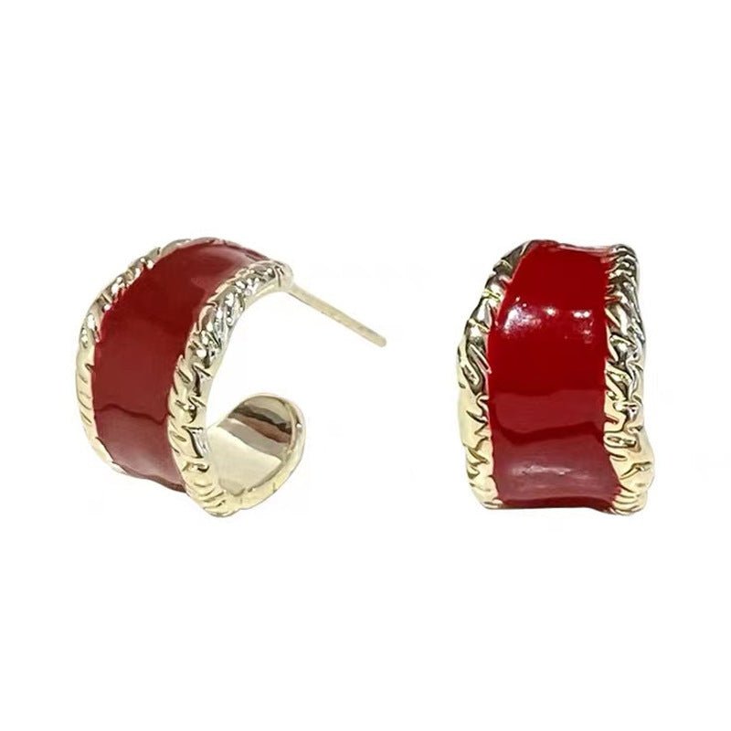 Gas Red Hoop Earrings Women's Retro Ornament-Jewearrings