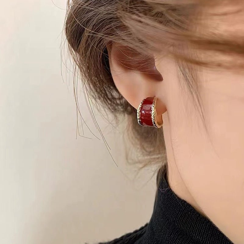 Gas Red Hoop Earrings Women's Retro Ornament-Jewearrings