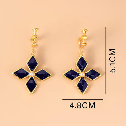 Genshin Impact Keqing Enamel Blue Geometric Flower Earrings-Jewearrings